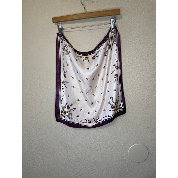 VTG Silky Cottage Core Floral Purple & White Square Neck Scarf - Picture 10 of 11